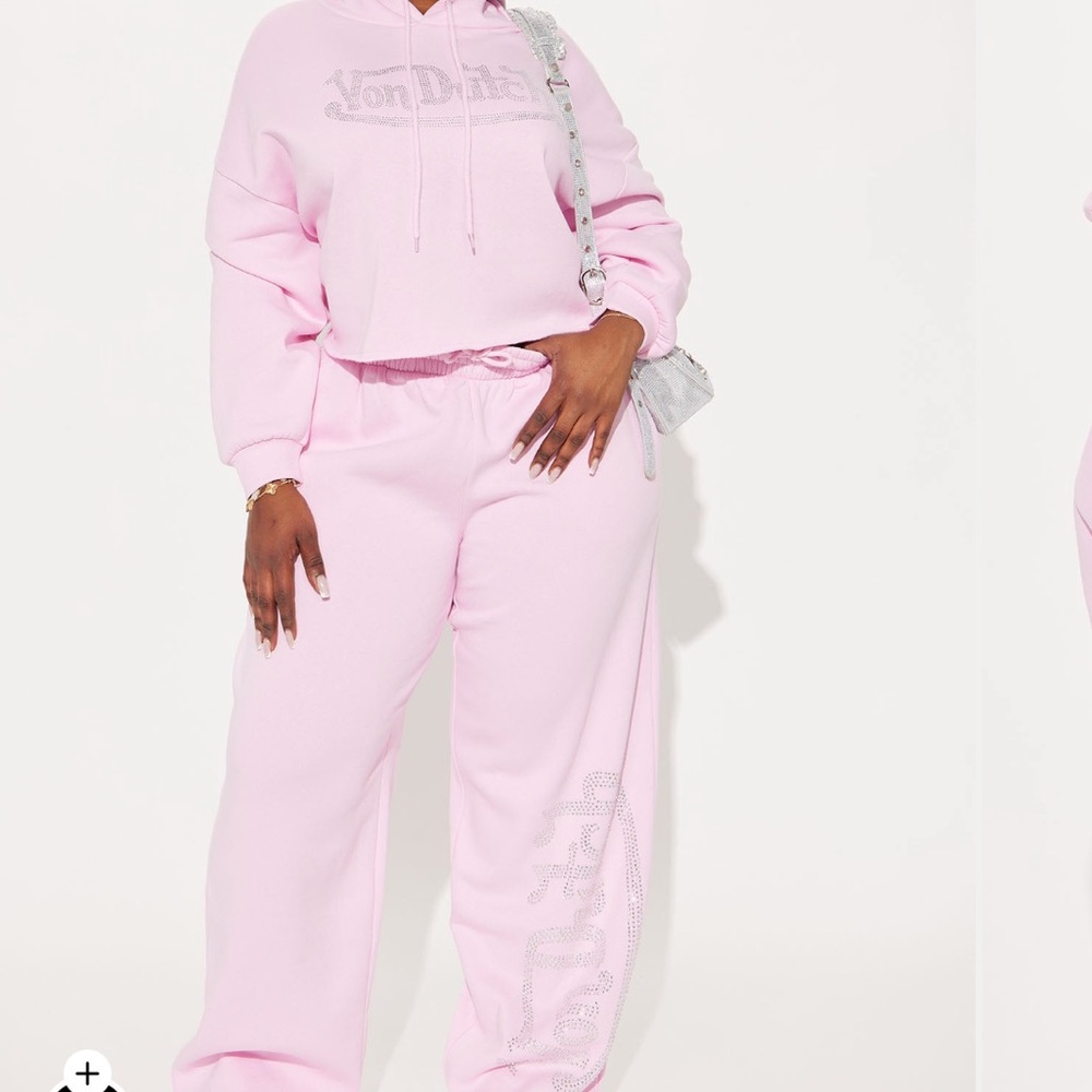 NWT: Plus Size Von Dutch Pink Rhinestone Hoodie and Sweatpants Set